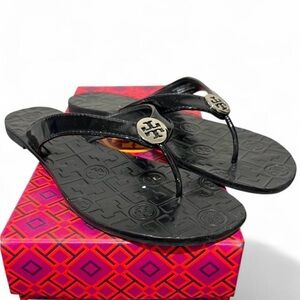 Tory Burch Black Sandals with Silver Logo
